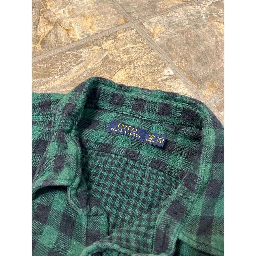 Polo Ralph Lauren Flannel Shirt Mens 3XB Green Black Buffalo Plaid LS